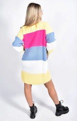 Yellow Colour Block Longline Cardigan - Serenzia