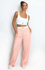 Pink Cropped Sleeveless Ribbed Top with Contrast Wide Leg Trousers Co ord Set - Skyla