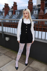 Black Tailored Vest and Mini Skirt with Gold Buttons Sleeveless Co Ord Set - Violina