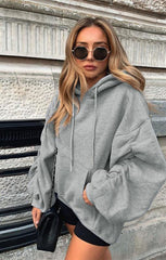 Dark Grey Oversized Ruched Sleeve Hoodie - Luella