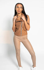 Tan Faux Leather Collared Gilet - Valeska