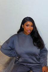 Charcoal Oversized Hoodie & High Waisted Seam Front Cuffed Joggers Loungewear Set - Martha