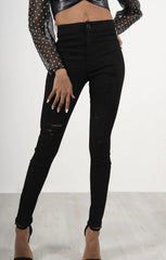 Black High Waisted Ripped Distressed Skinny Jeans - Florita