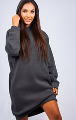 Charcoal Oversized Baggy Pocket Sweat Hood Mini Dress - Maxine
