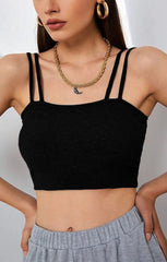 Black Rib Double Strap Crop Top - Emarise