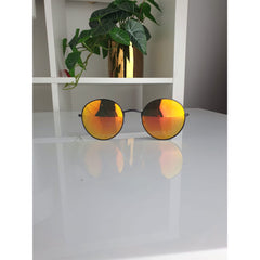 Black Round Thin Frame Reflective Sunglasses - Serenity