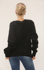 Black Oversized Crew Neck Rib Cuff & Hem Long Sleeve Sweatshirt With Pocket Detail - Melanie