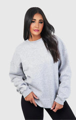 Light Grey Oversized Crew Neck Rib Cuff & Hem Long Sleeve Sweatshirt With Pocket Detail - Melanie