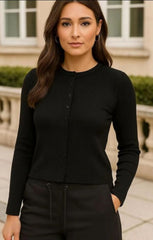 Black Ribbed Molly Button Through Top - Rosita