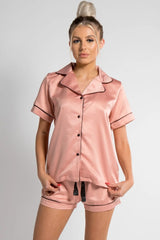 Rose Piped Satin Shorts Pyjama Set - Crystal