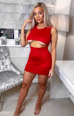 Red Underboob Cut Out Bodycon Dress, Dresses