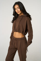 Chocolate Boxy Cropped Hoodie Cuffed Joggers Loungewear Set - Cailleigh
