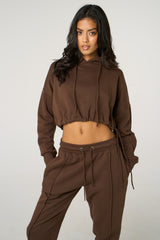 Chocolate Boxy Cropped Hoodie Cuffed Joggers Loungewear Set - Cailleigh