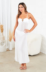 White Mesh Strappy Bodycon Gold Detail Maxi Dress Includes Bikini Bottoms - Gloria