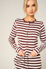 Brown Contrast Striped Molly Button Top and Wide Leg Trousers - Elisanta