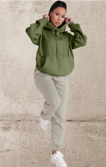 Khaki Oversized Drawstring Pocket Casual Hoodie - Ella