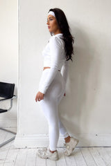 White Ribbed Zip Front Hoodie & Joggers Two Piece Set - Callie