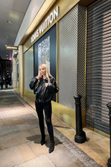 Black Oversized Faux Leather PU Biker Zip Up Moto Jacket - Rosavelle