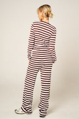 Brown Contrast Striped Molly Button Top and Wide Leg Trousers - Elisanta
