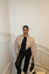 Beige Cropped Cargo Bomber Jacket - Fiora