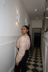 Beige Cropped Cargo Bomber Jacket - Fiora