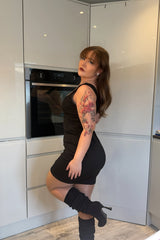 Black Ribbed Underbust Seam Detail Bodycon Mini Dress - Orianda