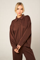 Chocolate Oversized Long Sleeve Rugby Top and Trouser Co Ord Set - Marizel
