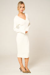 Cream Ribbed V Neck Midi Jumper Dress - Ivy