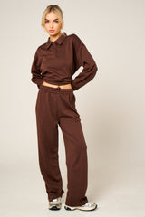 Chocolate Oversized Long Sleeve Rugby Top and Trouser Co Ord Set - Marizel