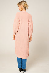 Dusty Pink Knitted Long Sleeve Pocket Detail Ribbed Cardigan - Leanne