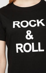 Black ‘Rock & Roll’ Slogan Print T-Shirt - Carisella