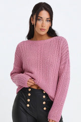 Pink Crochet Oversized Knit Long Sleeve Sweater - Uriel