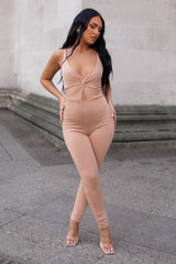 Rose Knot Detail Cut Out Strappy Bodycon Jumpsuit - Eudora