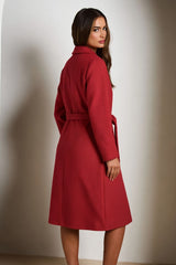 Red Double Breasted Black Button Detail Belted Trench Coat - Eliana