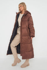 Brown Long Hooded Duvet Coat – Katrina