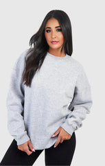 Light Grey Oversized Crew Neck Rib Cuff & Hem Long Sleeve Sweatshirt With Pocket Detail - Melanie