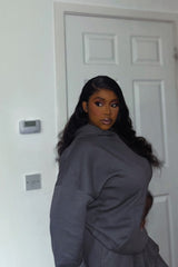 Charcoal Oversized Hoodie & High Waisted Seam Front Cuffed Joggers Loungewear Set - Martha