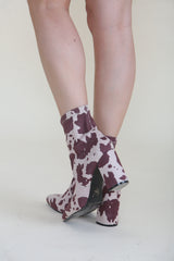 Brown Cow Print Block Chunky Heel Ankle Western Boots - Miraluna
