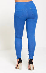 Blue Ripped Extreme Distressed High Waisted Disco Skinny Jeans - Nayelith