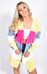Yellow Colour Block Longline Cardigan - Serenzia