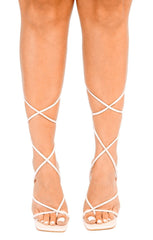 Cream Lace Up Strappy Stiletto Square Toe Heels - Danira