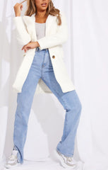 Cream Borg Teddy Button Coat - Fiorenza