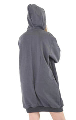 Charcoal Oversized Baggy Pocket Sweat Hood Mini Dress - Maxine