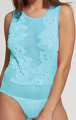 Sky Blue Floral Mesh Bodysuit - Zafrina