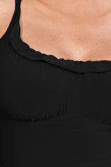 Black Ruched Bust Frill Detail Criss Cross Strappy Crop Top - Clara