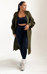 Khaki Knitted Long Sleeve Midi Cardigan - Georgia