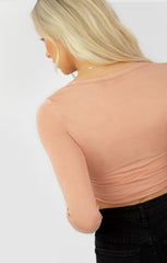 Dusty Pink Button Front Long Sleeve Crop Top - Novina