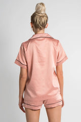 Rose Piped Satin Shorts Pyjama Set - Crystal