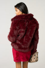 Wine Soft Faux Fur Warm Short Jacket - Lanoria