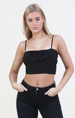 Black Slinky Double Layer Ruched Bust Crop Top - Thalina